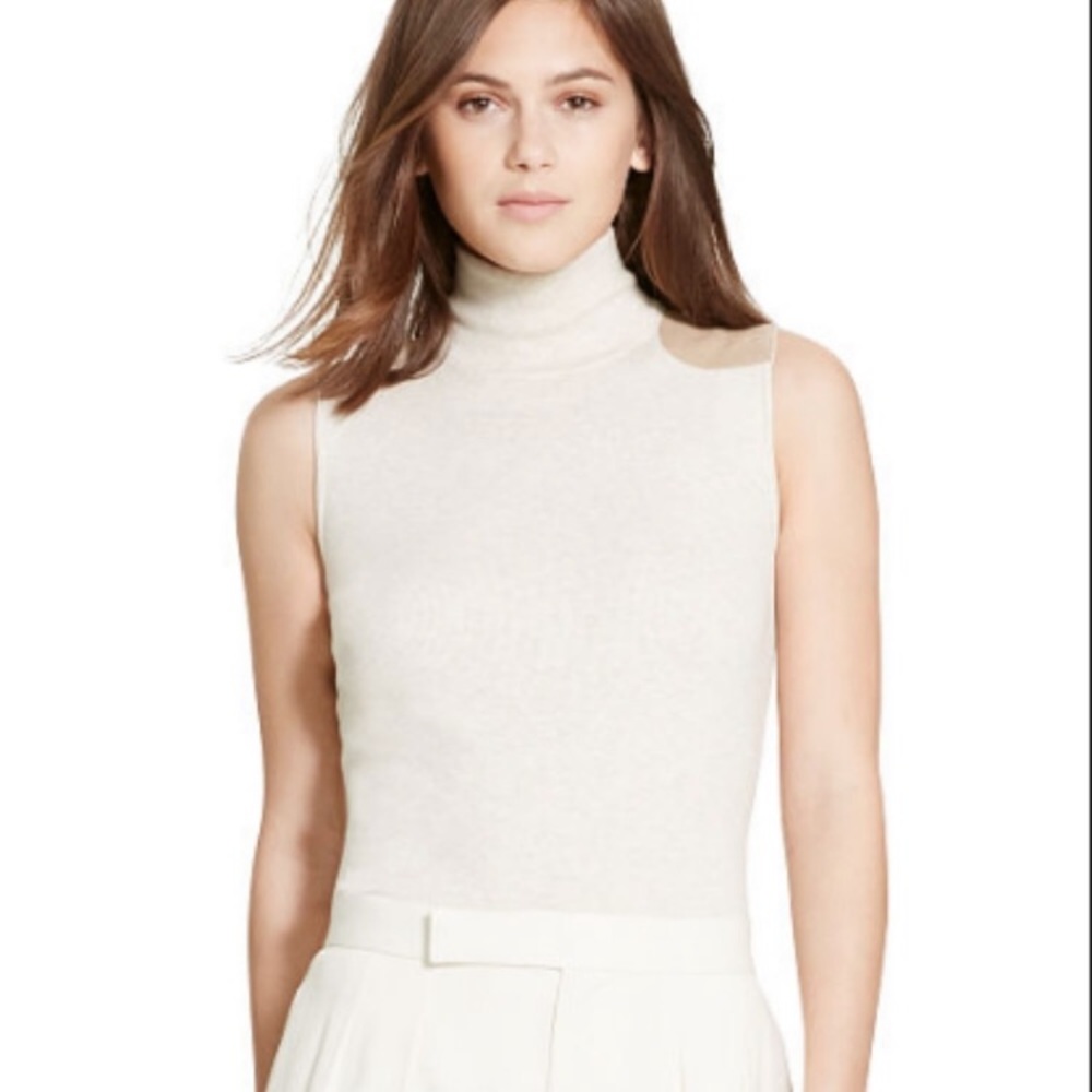 Polo Ralph Lauren Cream Suede-Patched Turtleneck